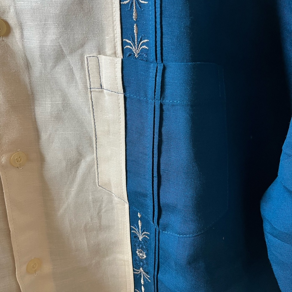 Cubavera Men’s Guayabera Shirt | 2XLT | Cream & Blue | Short Sleeve | NWT - Picture 7 of 9